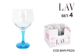 LAV Set de 4 Copas Combinadas Azul, 645 cc, 20 cm de Alto, Cristalería para Vino o Agua (4 Cajas)