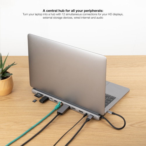 Nanocable HUB USB-C 12 en 1 con HDMI, DP, RJ45 y PD 100W Gris Nanocable HUB USB-C 12 en 1 con HDMI, DP, RJ45 y PD 100W Gris