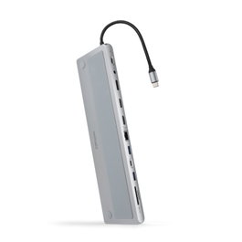 Nanocable HUB USB-C 12 en 1 con 2xHDMI, DP, RJ45, SD/TF y PD 100W - Gris
