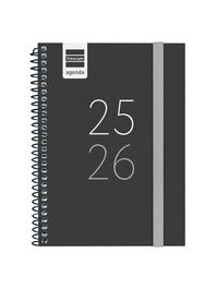 Agenda Escolar (2025-26) Finocam Secundaria Espiral Tapa Pp S/V Apais. 8º 120X164 Con Goma Negro