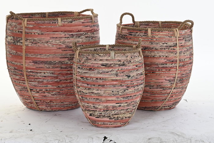 DKD Home Decor Set de 3 Cestas de Ratán Melocotón DKD Home Decor Set de 3 Cestas de Ratán Melocotón