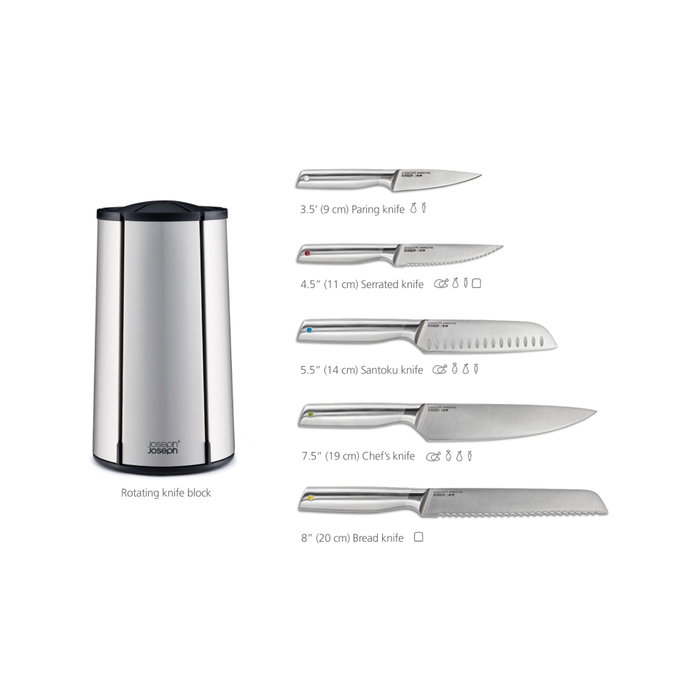 Joseph Joseph Elevate Set de Cuchillos de 5 Piezas con Soporte Giratorio Plateado Joseph Joseph Elevate Set de Cuchillos de 5 Piezas con Soporte Giratorio Plateado