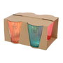 Kitchen Goods & More Vaso reutilizable de rayas en relieve, 300 ml, Ø8.5 x 10 cm, plástico, colores surtidos, pack de 4 unidades, no apto para lavavajillas