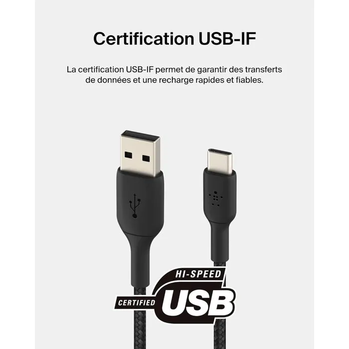 Belkin Cable trenzado BEL0745883788569 USB-C a USB-A 1 m Negro