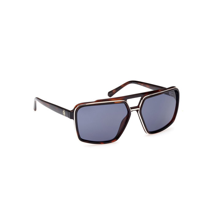 Guess Gafas GU00076 - Gafas de Sol para Hombre, Forma Navigator, Color Habana, Cristal Azul 61mm, Patilla 140mm