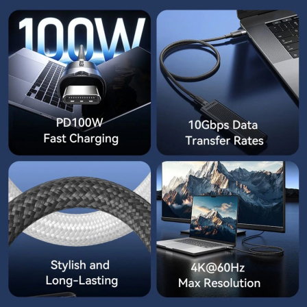 Vention Cable USB-C do USB-C USB 3.2 Gen 2, 5A 100W, 10Gbps, 1 Metro, Negro