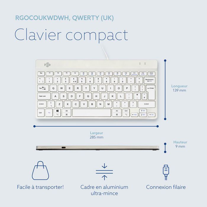 R-Go Tools Teclado Ergonómico R-Go Compact Break, Compacto con Software de Pausa, QWERTY UK, Cableado, Blanco