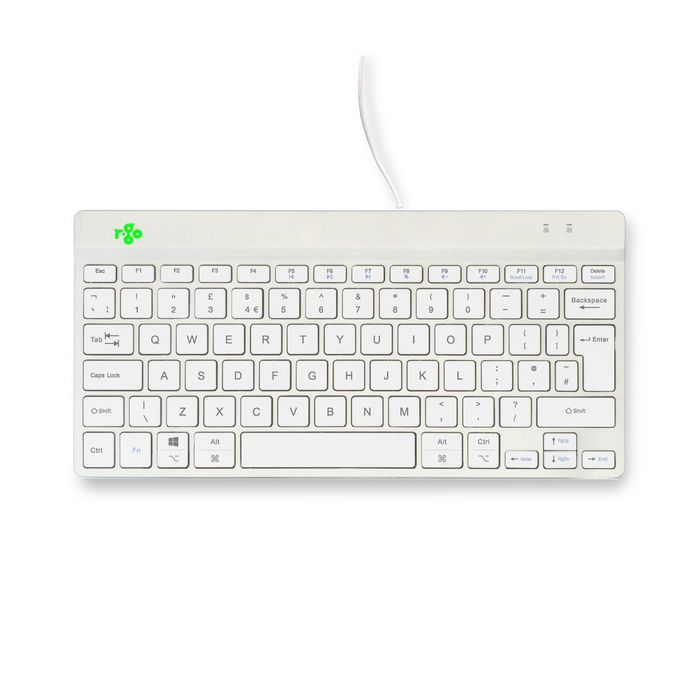 R-Go Tools Teclado Ergonómico R-Go Compact Break, Compacto con Software de Pausa, QWERTY UK, Cableado, Blanco