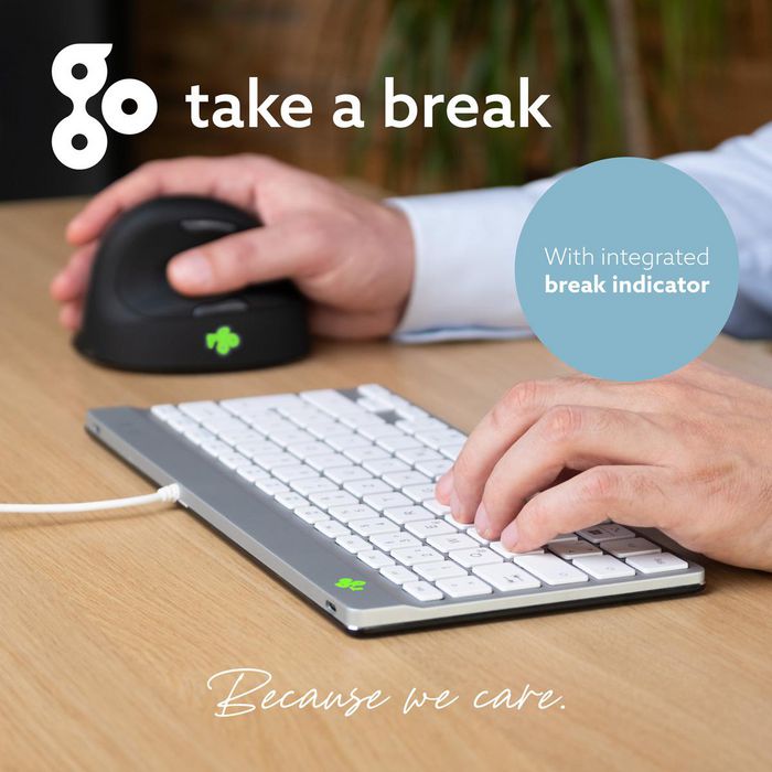 R-Go Tools Teclado Ergonómico R-Go Compact Break, Compacto con Software de Pausa, QWERTY UK, Cableado, Blanco