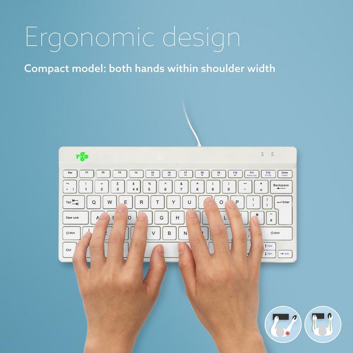 R-Go Tools Teclado Ergonómico R-Go Compact Break, Compacto con Software de Pausa, QWERTY UK, Cableado, Blanco