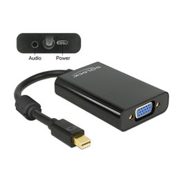 DeLOCK Adaptador mini DisplayPort a VGA con Audio y Alimentación, Negro