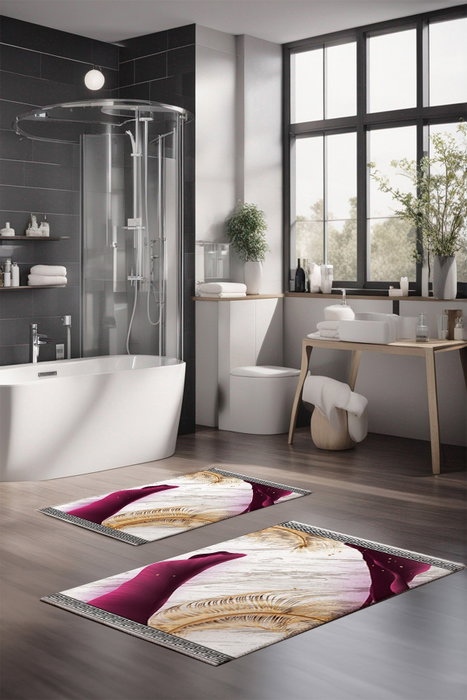 Mijölnir CT-5093 Juego de Alfombrillas de Baño de 2 Piezas 100% Poliéster Antideslizante Antibacteriano Lavable a Máquina 40x60 cm y 60x100 cm