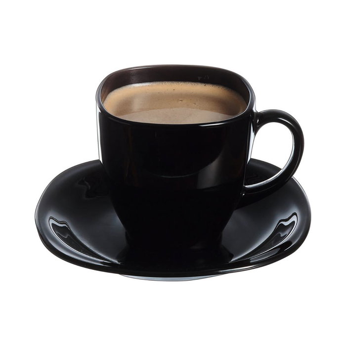 Caja 6 Tazas con Plato Vidrio Carine Negro Luminarc 22 cL
