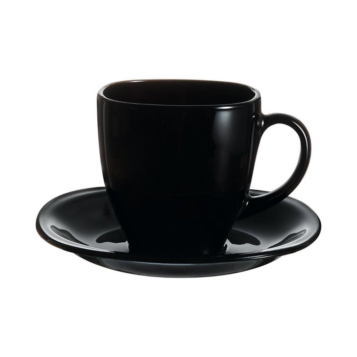 Caja 6 Tazas con Plato Vidrio Carine Negro Luminarc 22 cL