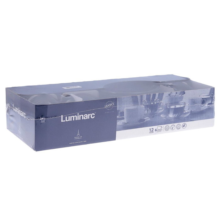 Caja 6 Tazas con Plato Vidrio Carine Negro Luminarc 22 cL