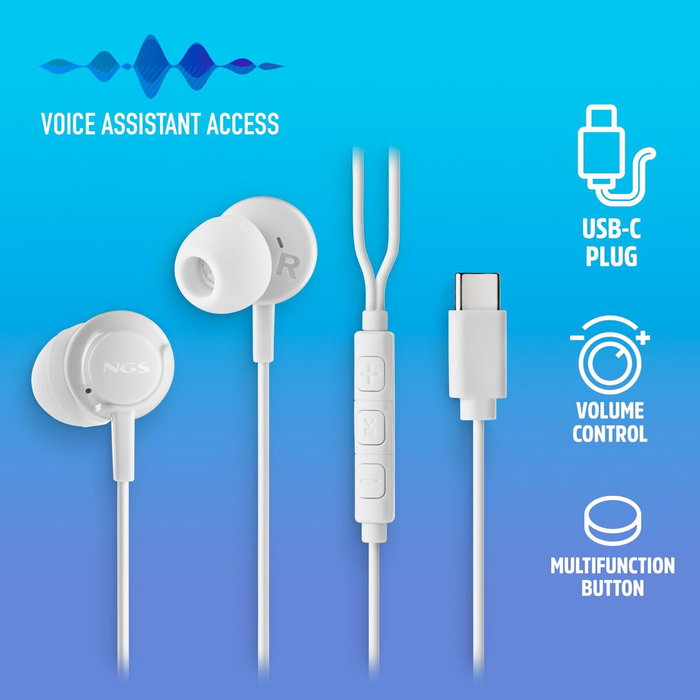 NGS Cross Step Auriculares Intrauditivos USB-C Blancos