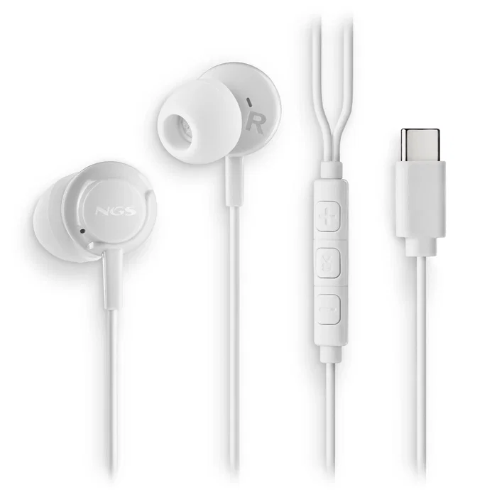 NGS Auriculares Intrauditivos Alámbricos CROSS STEP con Micrófono USB-C para Llamadas/Música, Control Multifunción, Color Blanco