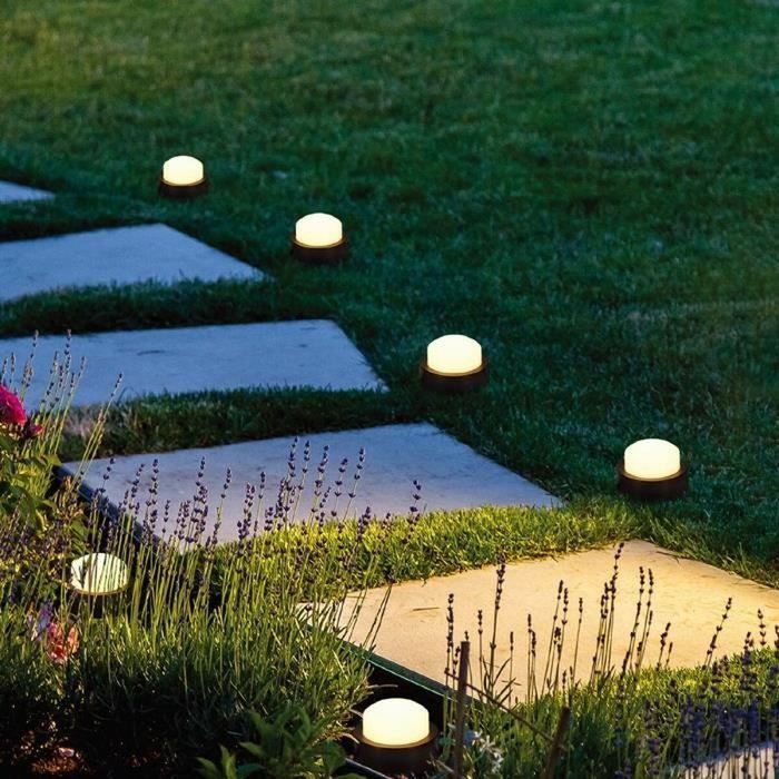 Lumisky SOLIRAY 10 mini puntos de luz solar LED blanco cálido para insertar, 12 m, señalización de caminos