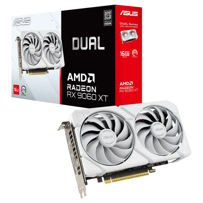 ASUS Tarjeta Gráfica DUAL Radeon RX 9060 XT 16GB GDDR6 Blanco - PCIe 5.0, 2 Ventiladores Axial-tech