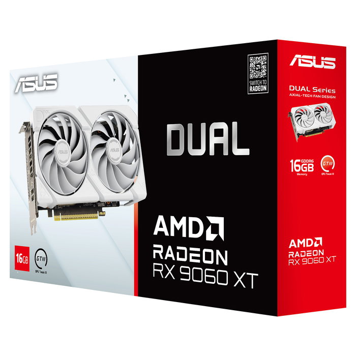 ASUS Tarjeta Gráfica DUAL Radeon RX 9060 XT 16GB GDDR6 Blanco - PCIe 5.0, 2 Ventiladores Axial-tech