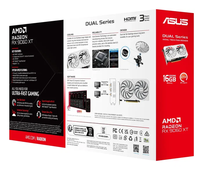 ASUS Dual Radeon RX 9060 XT 16 GB GDDR6 Blanco ASUS Dual Radeon RX 9060 XT 16 GB GDDR6 Blanco