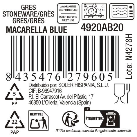 La Mediterranea Fuente Oval Macarella Blue 25 cm x 12 cm x 2.2 cm (24 Unidades)