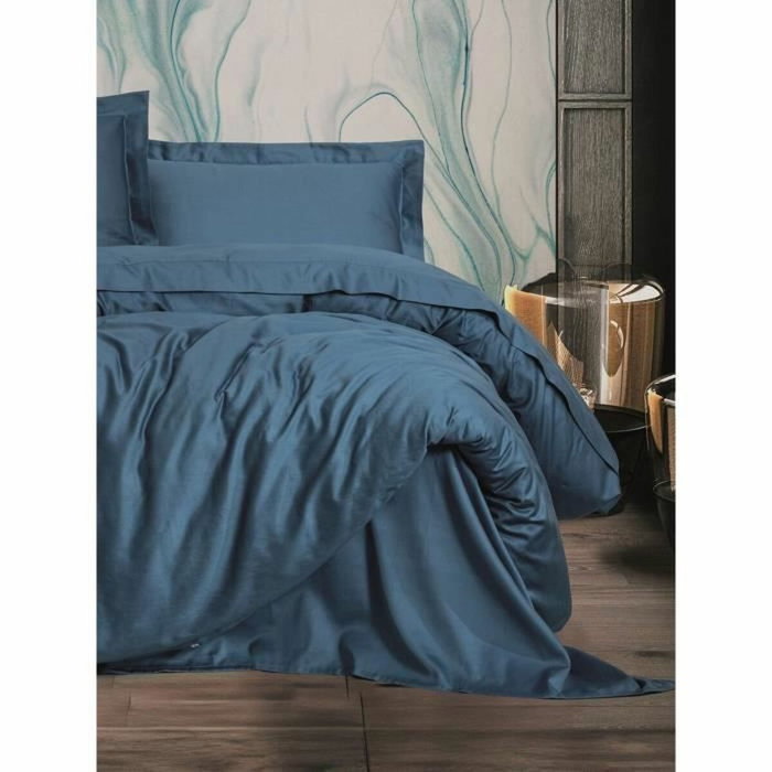 Juego de cama Azul 100% algodón satén con funda nórdica y 2 fundas de almohada
