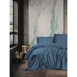 Juego de Cama 220x240 cm + 2 Fundas Almohada 60x60 cm 100% Algodón Satén Azul ASI8684282419815