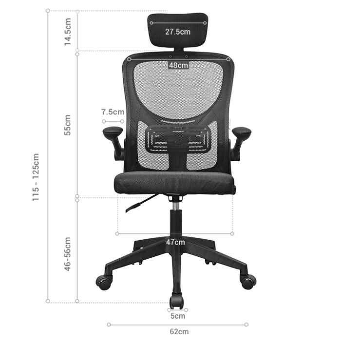 Mars Gaming Silla Ergonómica MGCERGO+BK - Gaming y Oficina, Malla Transpirable, Ajustable, Reposacabezas, 120 kg, Negro