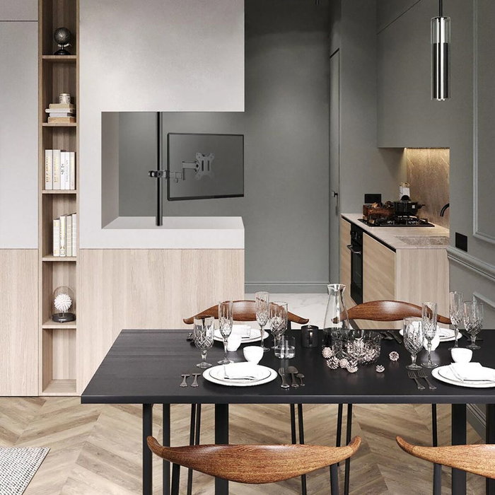 Soporte maclean mc-984 de monitor para tubo/poste 28-60 mm, doble brazo plegable, 17-32'', 8 kg mÁx.