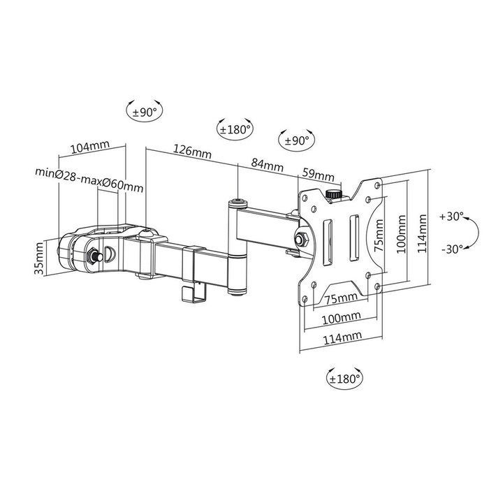 Soporte maclean mc-984 de monitor para tubo/poste 28-60 mm, doble brazo plegable, 17-32'', 8 kg mÁx.