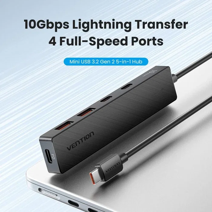 Vention Hub USB 3.2 de 5 Puertos con 2x USB-C, 2x USB-A y 1x USB-C PD Gris CKDBB