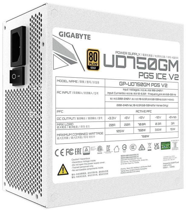 Gigabyte UD750GM PG5 V2 ICE 750W Blanco Gigabyte UD750GM PG5 V2 ICE 750W Blanco