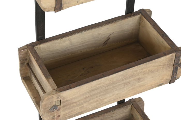 DKD Home Decor Estantería de Pared, Colección Unique/Antique, 5 Estantes, Teca y Hierro, Color Natural/Marrón, 124 x 32 x 14 cm, 2 Unidades