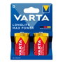 Varta Pila Alcalina LR20 Longlife Max Power D (2 Unidades) Ø34,2 x 61,5 mm
