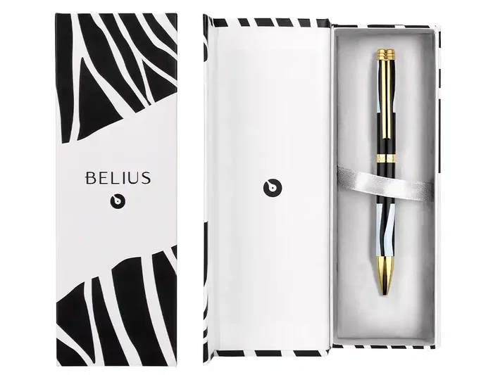 Belius Dualità Boligrafo Cuerpo Negro Tinta Azul Caja de Diseño Blanco