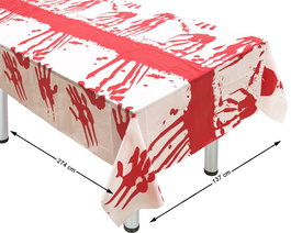 Mantel Blanco 274x137 cm Halloween Sangre Huellas Decoración Mesa Temática