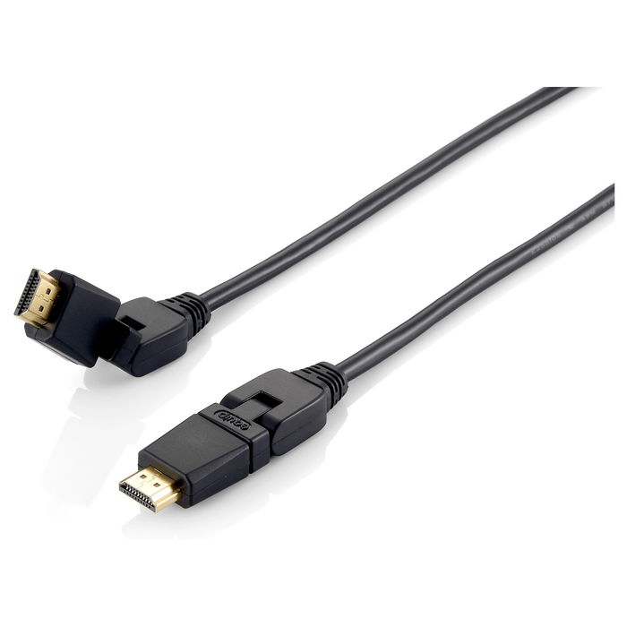 EQUIP 119361 Cable HDMI 2.0 Giratorio St/St 1.0m 4K/60Hz HDR 3D ARC Ethernet Chapado en Oro Negro EQUIP 119361 Cable HDMI 2.0 Giratorio St/St 1.0m 4K/60Hz HDR 3D ARC Ethernet Chapado en Oro Negro