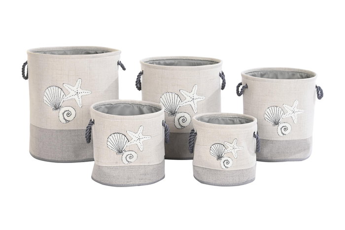 DKD Home Decor Set de 5 Cestos para la Ropa en Poliéster DKD Home Decor Set de 5 Cestos para la Ropa en Poliéster