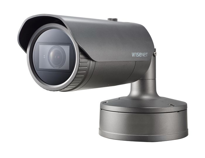Hanwha Wisenet P Cámara IP Bullet 4K AI 4.5-10mm Antivandálica IR30 WDR H.265 IK10 IP67 PoE+ Audio Alarma