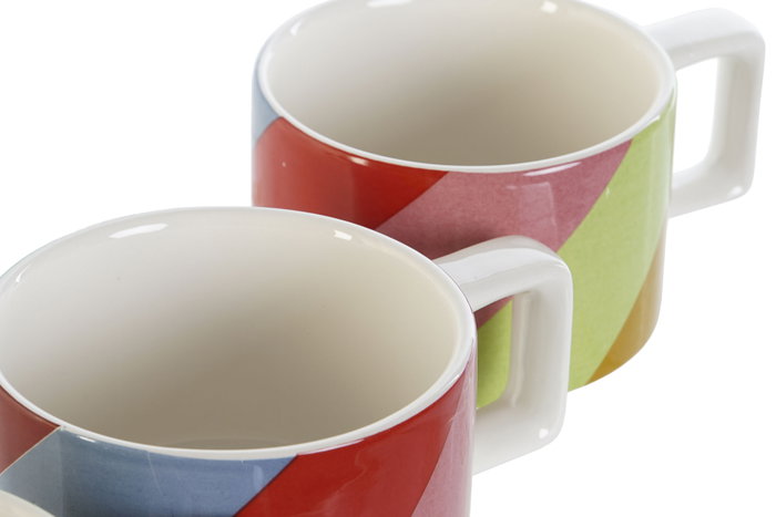 DKD Home Decor Bold 2023 Tazas de Cafe Set de 4 Dolomita Blanco Multicolor 260 ml Aptas Microondas y Lavavajillas 14 x 27 x 11 cm