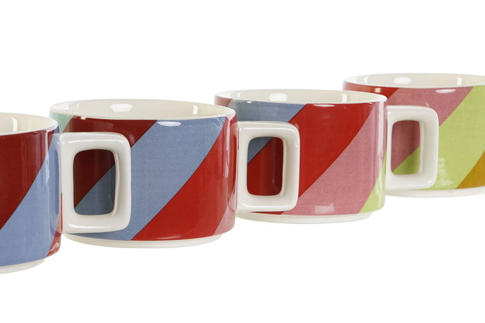 DKD Home Decor Bold 2023 Tazas de Cafe Set de 4 Dolomita Blanco Multicolor 260 ml Aptas Microondas y Lavavajillas 14 x 27 x 11 cm