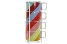 DKD Home Decor Bold 2023 Tazas de Cafe Set de 4 Dolomita Blanco Multicolor 260 ml Aptas Microondas y Lavavajillas 14 x 27 x 11 cm