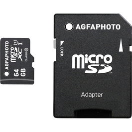 AgfaPhoto Tarjeta MicroSDXC UHS-I 64GB Clase 10 con Adaptador SD