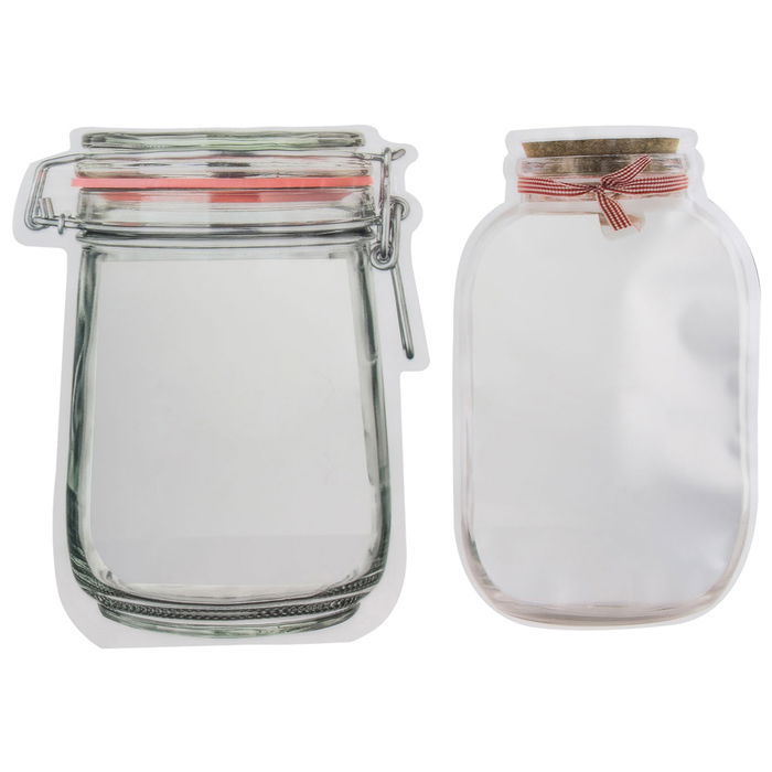 Easy Make Juego de 2 Bolsas Snack con Cierre Zip en Forma de Bote, Transparentes, 17.5x24 cm