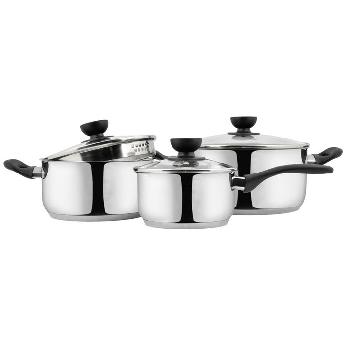 Day Batería de Cocina de 3 Piezas de Acero Inoxidable con Tapas de Cristal y Válvula de Vapor