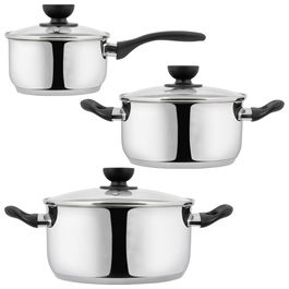 Day Batería de Cocina de 3 Piezas de Acero Inoxidable con Tapas de Cristal y Válvula de Vapor