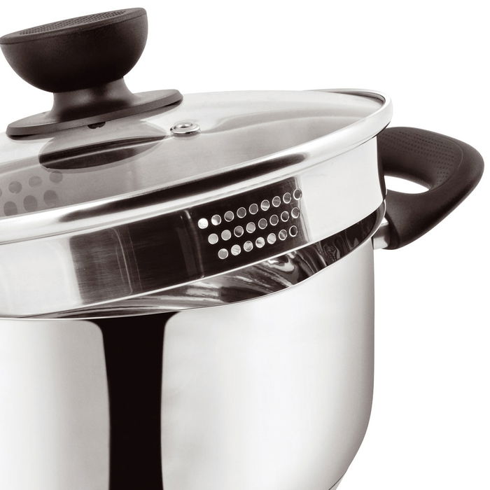 Day Batería de Cocina de 3 Piezas de Acero Inoxidable con Tapas de Cristal y Válvula de Vapor