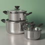 Day Batería de Cocina de 3 Piezas de Acero Inoxidable con Tapas de Cristal y Válvula de Vapor