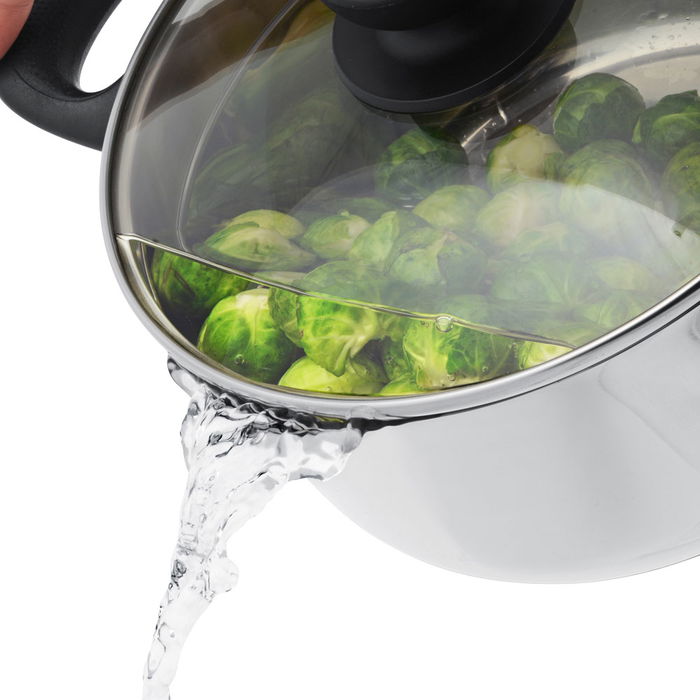 Day Batería de Cocina de 3 Piezas de Acero Inoxidable con Tapas de Cristal y Válvula de Vapor
